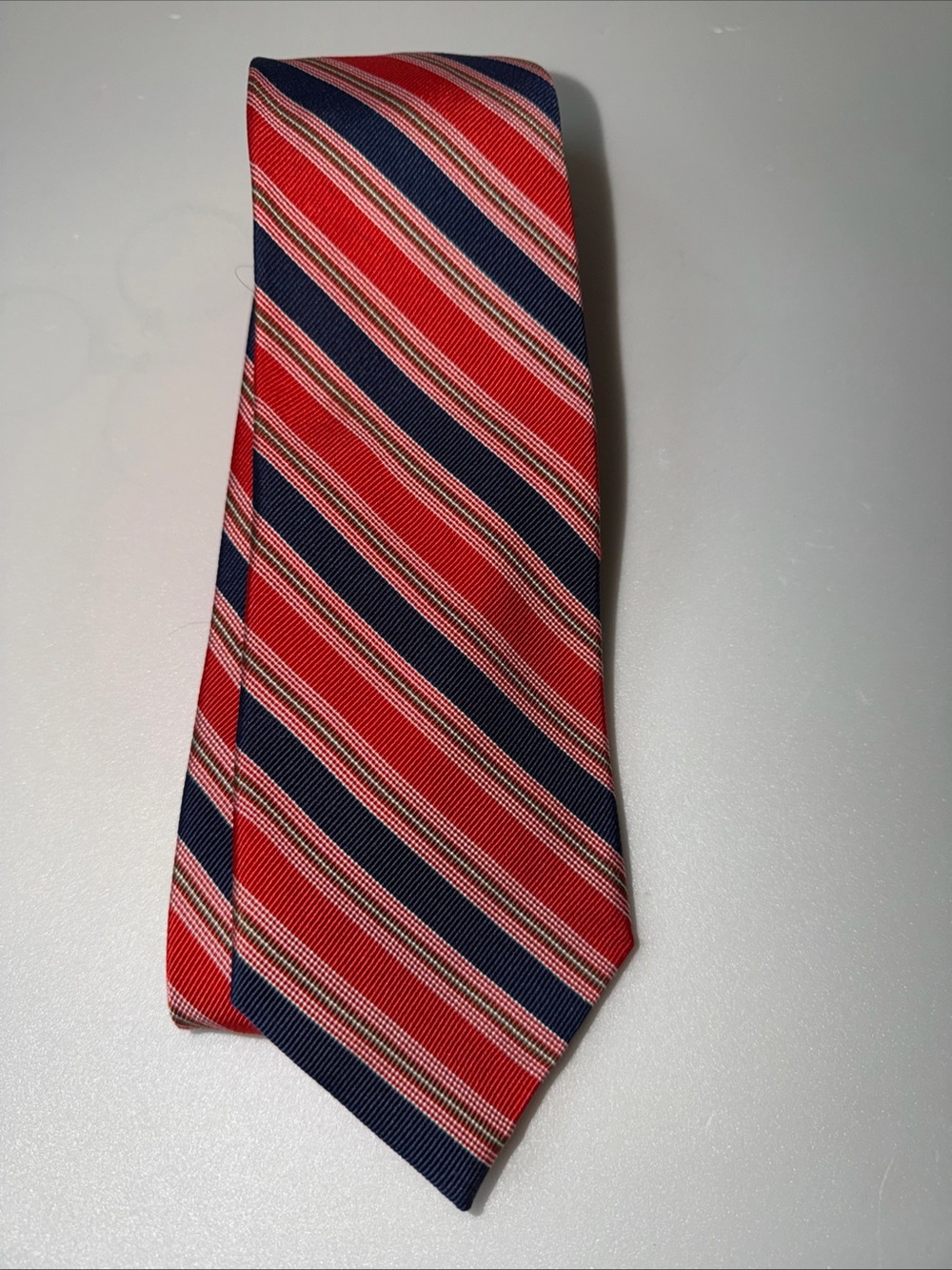 Men's Red and Navy Striped Silk Tie